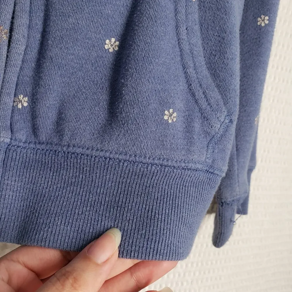 OshKosh B'gosh Full Zip Hoodie Girls 7 Blue Ditzy Floral Preppy Bohemian Jacket